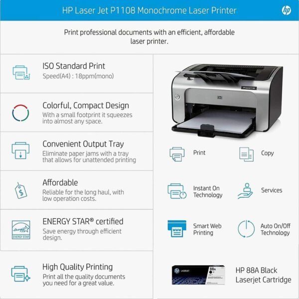 Laserjet P1108 Monochrome Laser Printer - Image 3