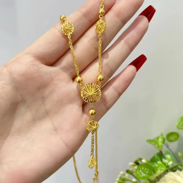 14K Gold Circle Tassel Necklace - Image 2