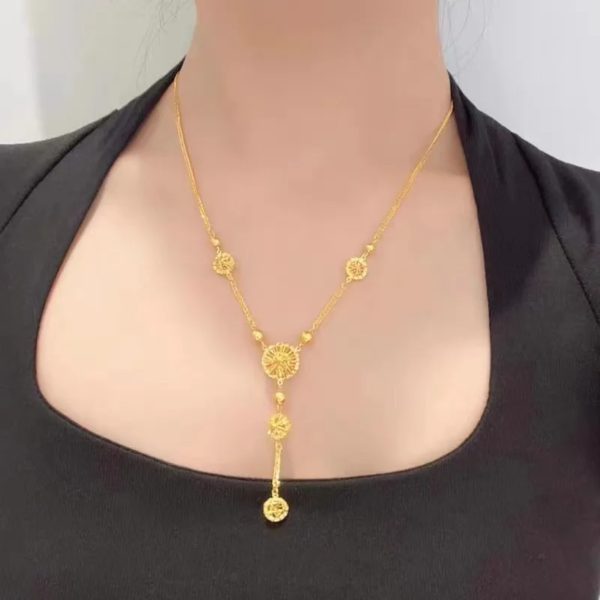 14K Gold Circle Tassel Necklace - Image 3