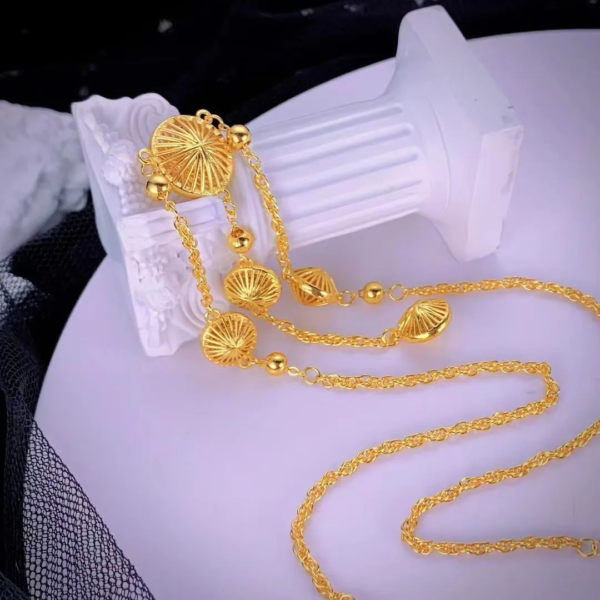 14K Gold Circle Tassel Necklace - Image 5